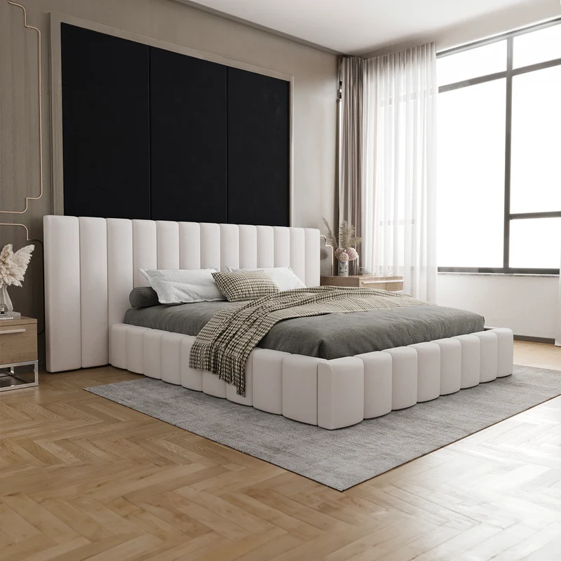 Lit coffre 160x200 sommier inclus Kira Blanc cassé