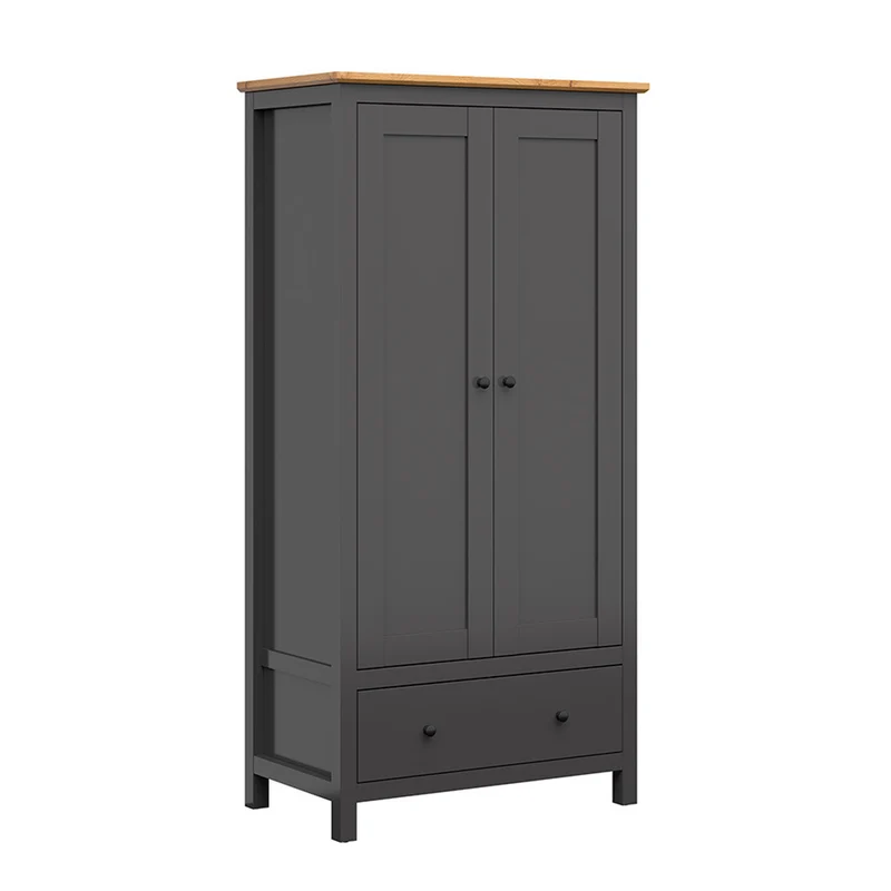 Armoire 2 portes 1 tiroir Duck Gris anthracite et Bois