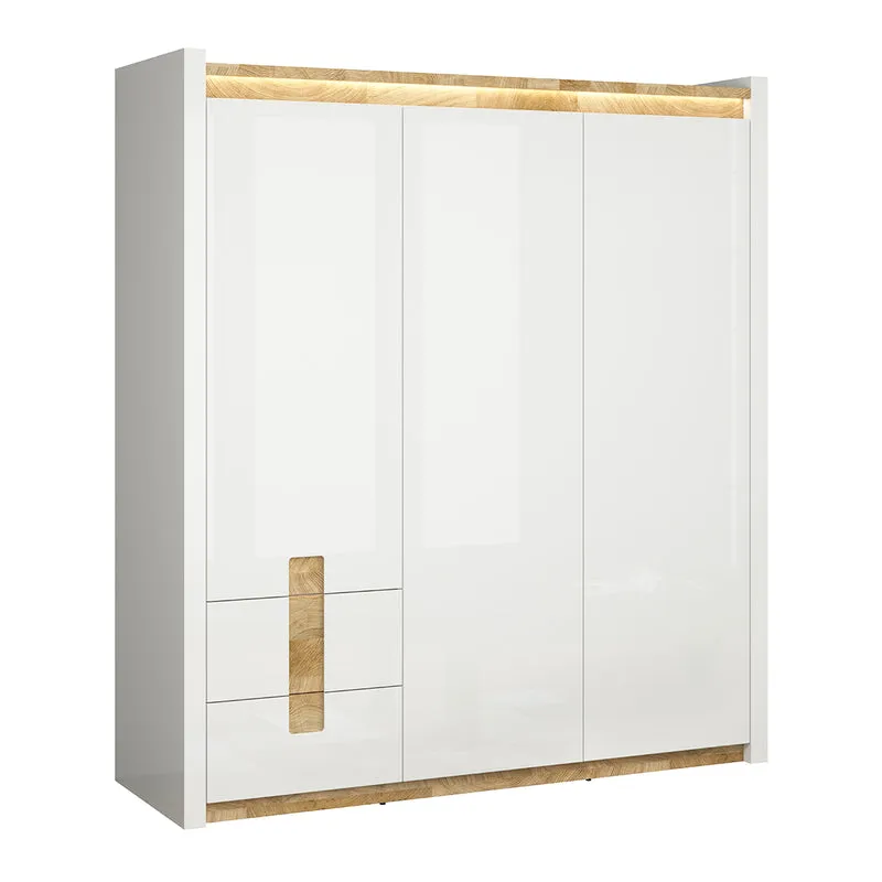 Armoire 3 portes avec LED Helios Blanc laqué et Bois