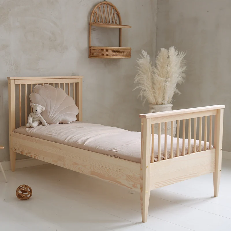 Lit 90x190 sommier inclus pieds 19 cm Daphné Bois