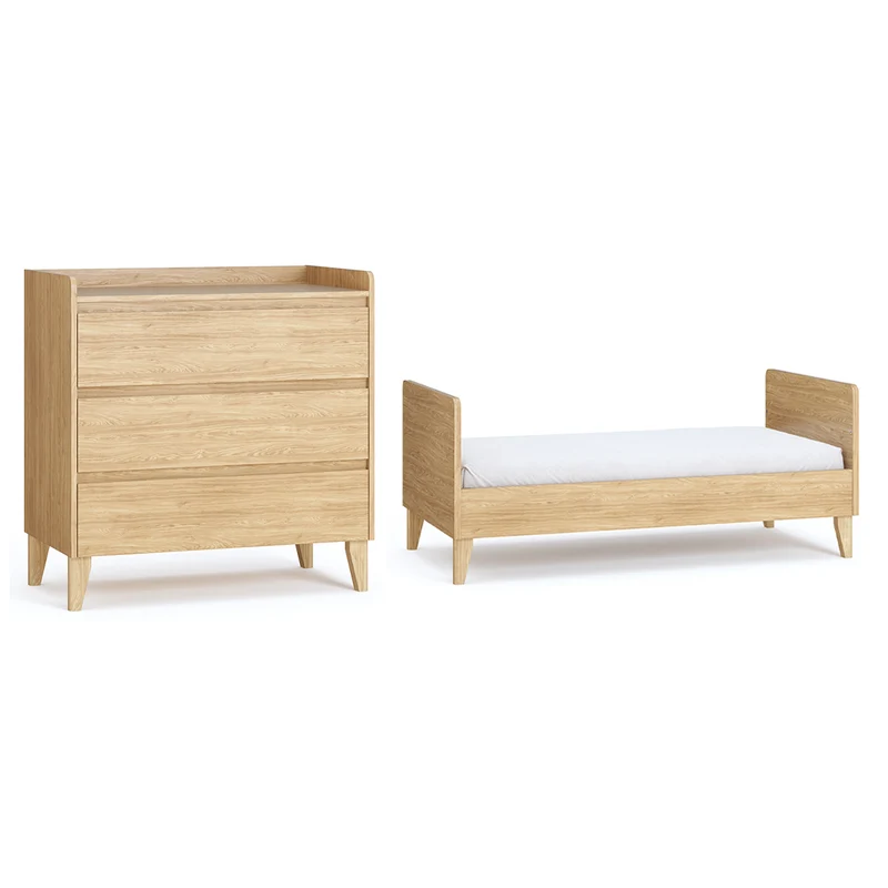 Lit évolutif 70x140 et commode 3 tiroirs Vox Muve Bois