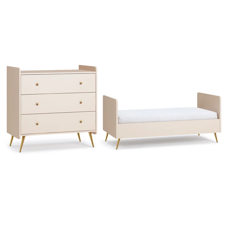 Lit évolutif 70x140 et commode 3 tiroirs Vox Lunea Cachemire