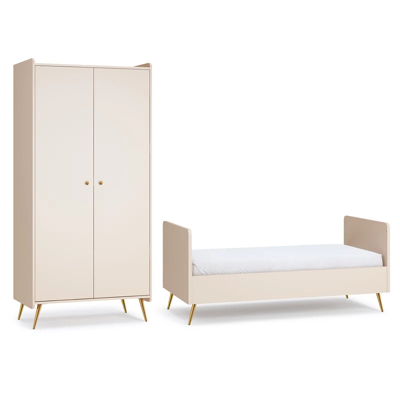 Lit évolutif 70x140 et armoire 2 portes Vox Lunea Cachemire