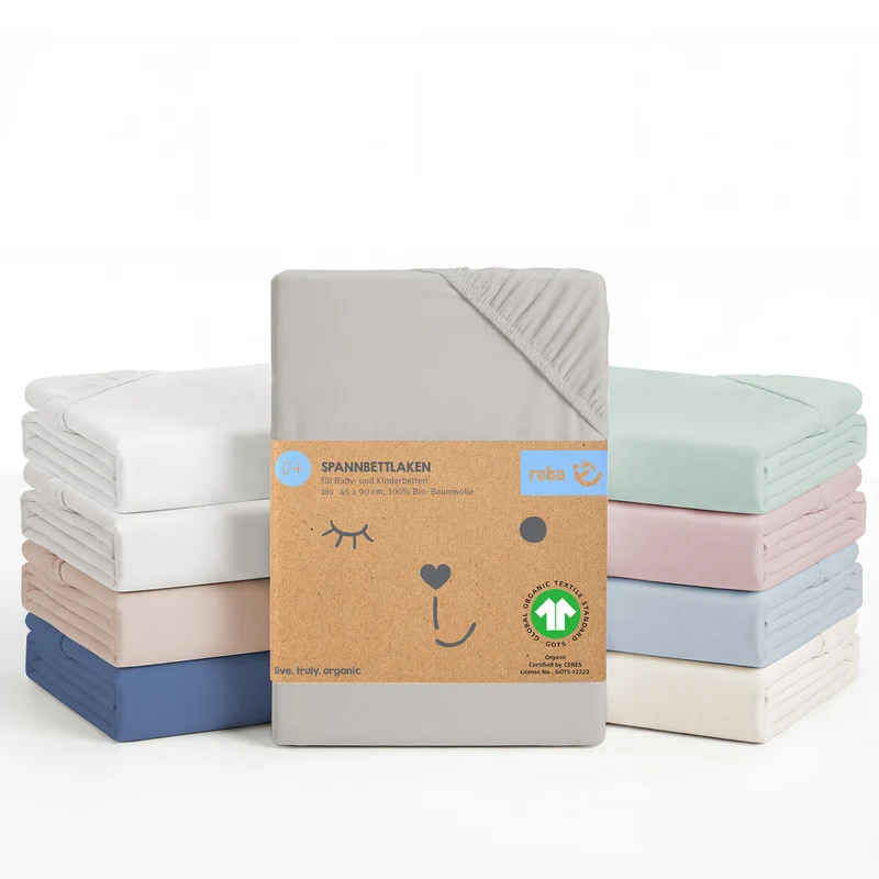 Spannbettlaken 'Lil Planet' - Single Jersey - Bio-Baumwolle - Silbergrau