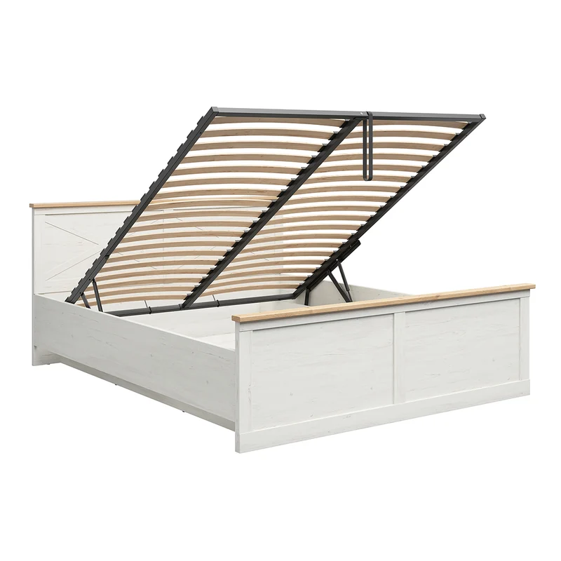 Lit coffre 180x200 sommier inclus Victoria Blanc et Bois