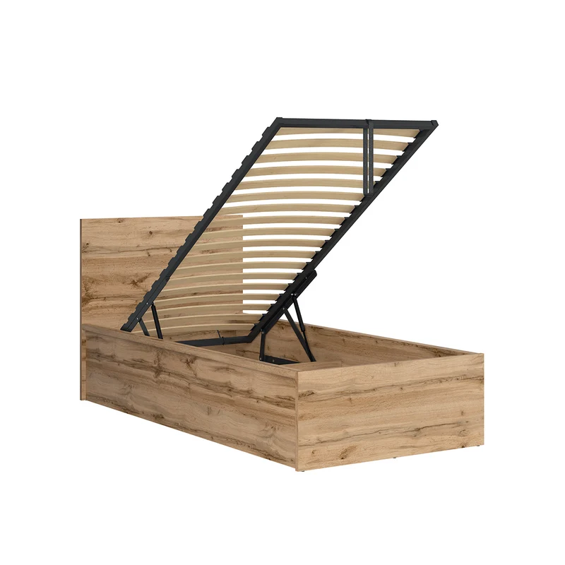 Lit coffre 90x200 sommier inclus Edwin Bois