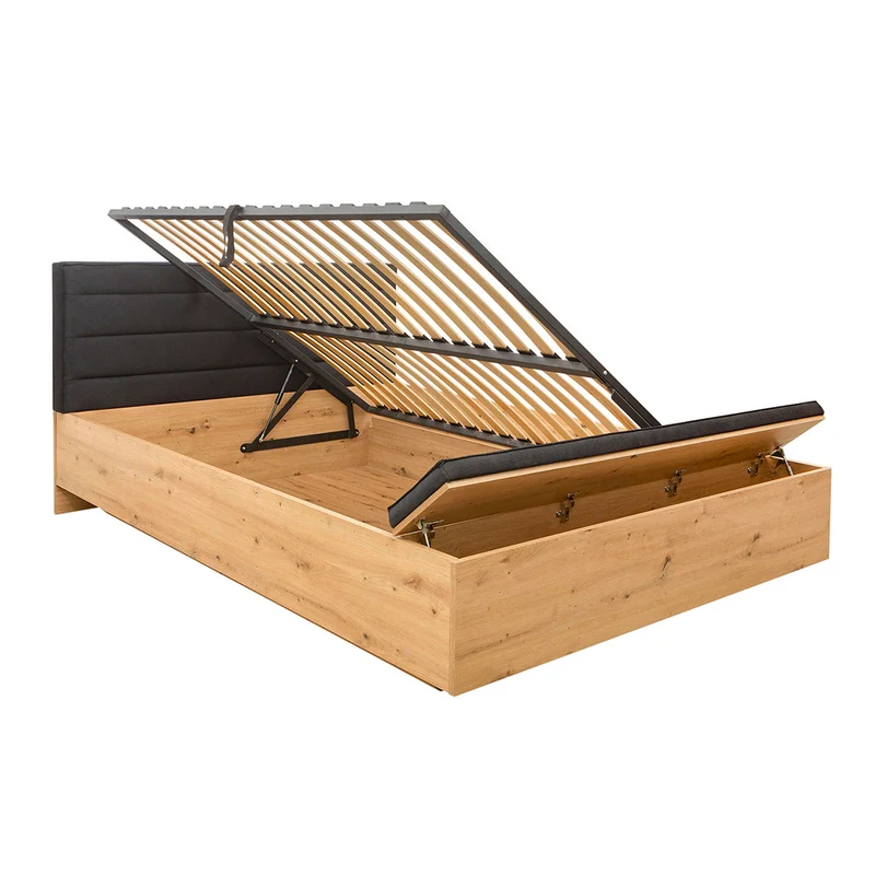 Lit coffre 160x200 avec banc et sommier inclus Glenn Bois et Noir