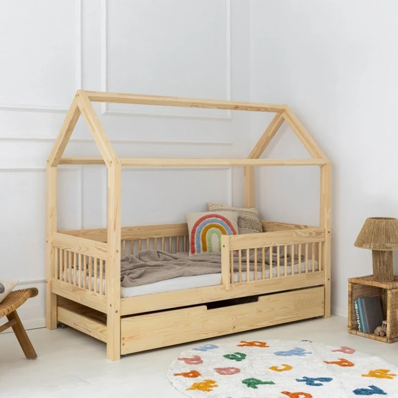 Lit cabane 70x140 sommier et tiroir inclus Maéva Bois