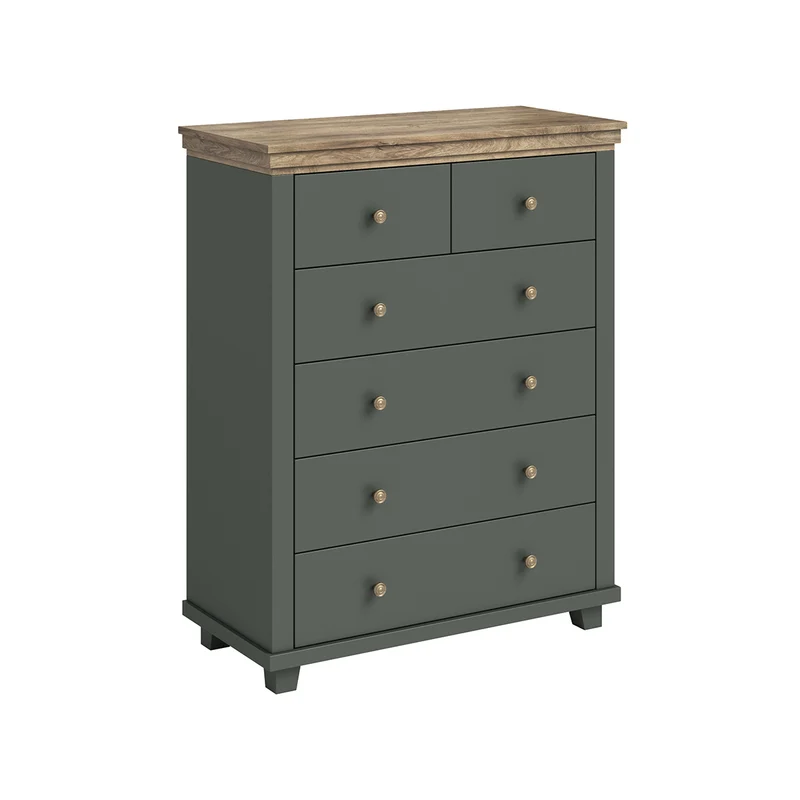 Commode 6 tiroirs Martin Vert et Bois