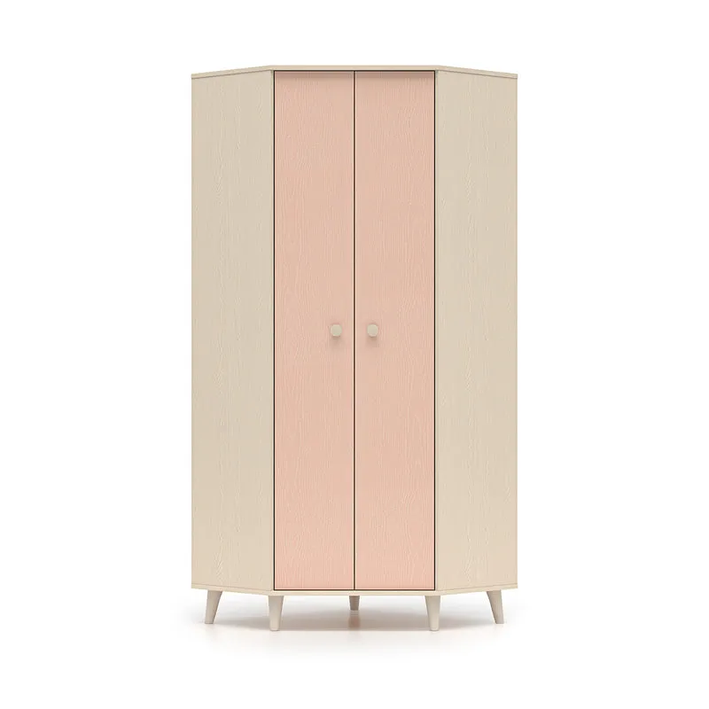 Armoire d'angle 2 portes Alycia Beige et Rose