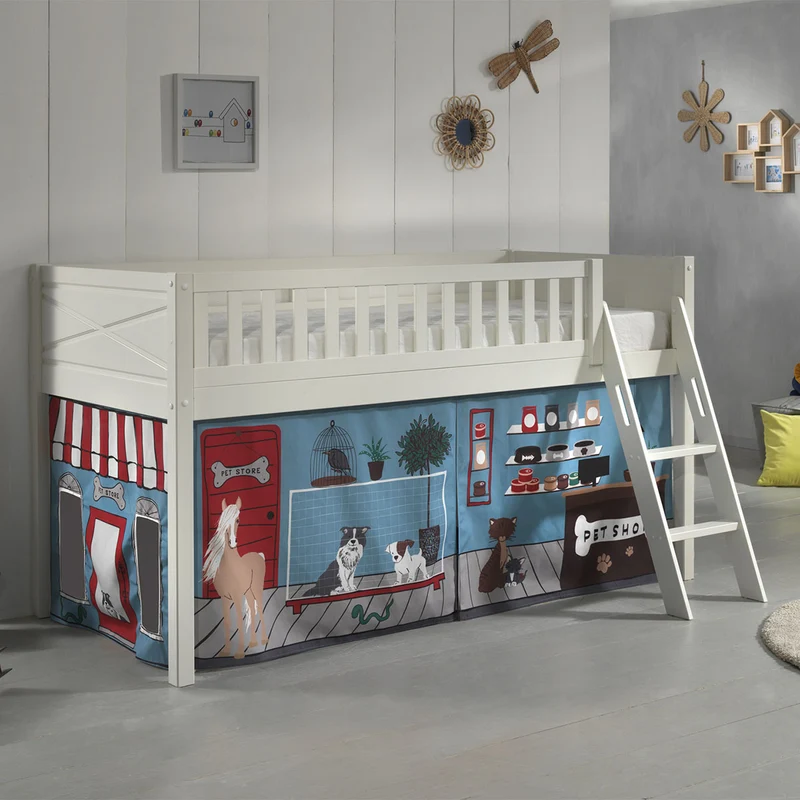 Lit mi-hauteur 90x200 sommier inclus et housse Pet Shop Vipack Scott Blanc