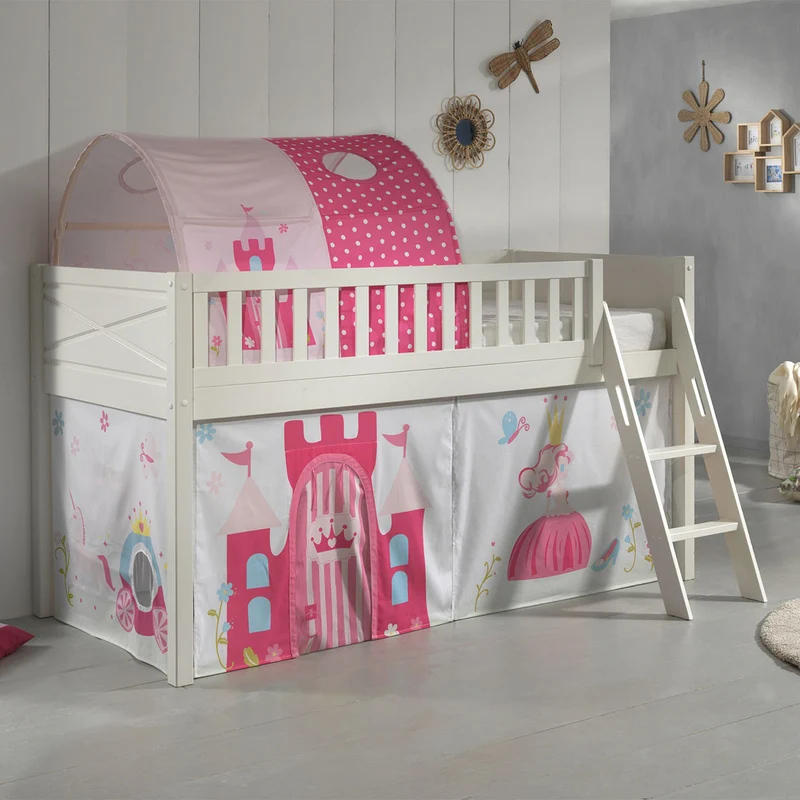 Lit mi-hauteur 90x200 sommier inclus et housse Princesse Vipack Scott Blanc