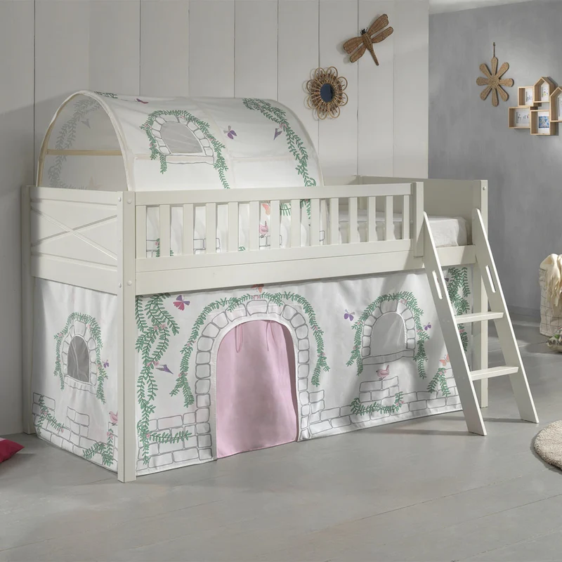 Lit mi-hauteur 90x200 sommier inclus et housse Birdy Vipack Scott Blanc