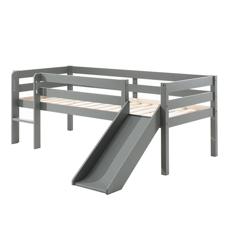 Lit mi-hauteur 90x200 toboggan sommier inclus Vipack Pino Gris