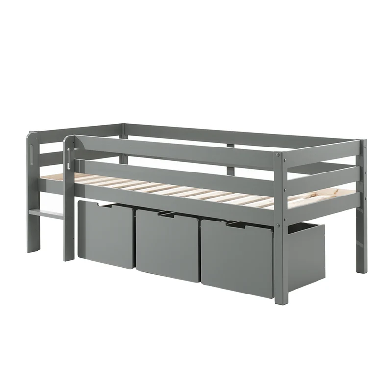 Lit mi-hauteur 90x200 sommier et tiroirs inclus Vipack Pino Gris