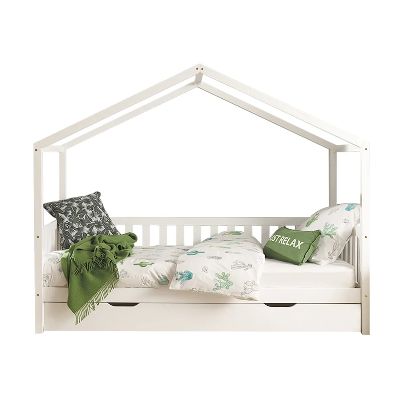 Lit cabane MH 90x200 sommier et tiroir inclus Vipack Dallas Blanc