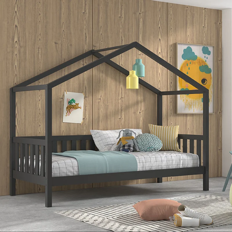 Lit cabane 90x200 sommier inclus Vipack Dallas Anthracite