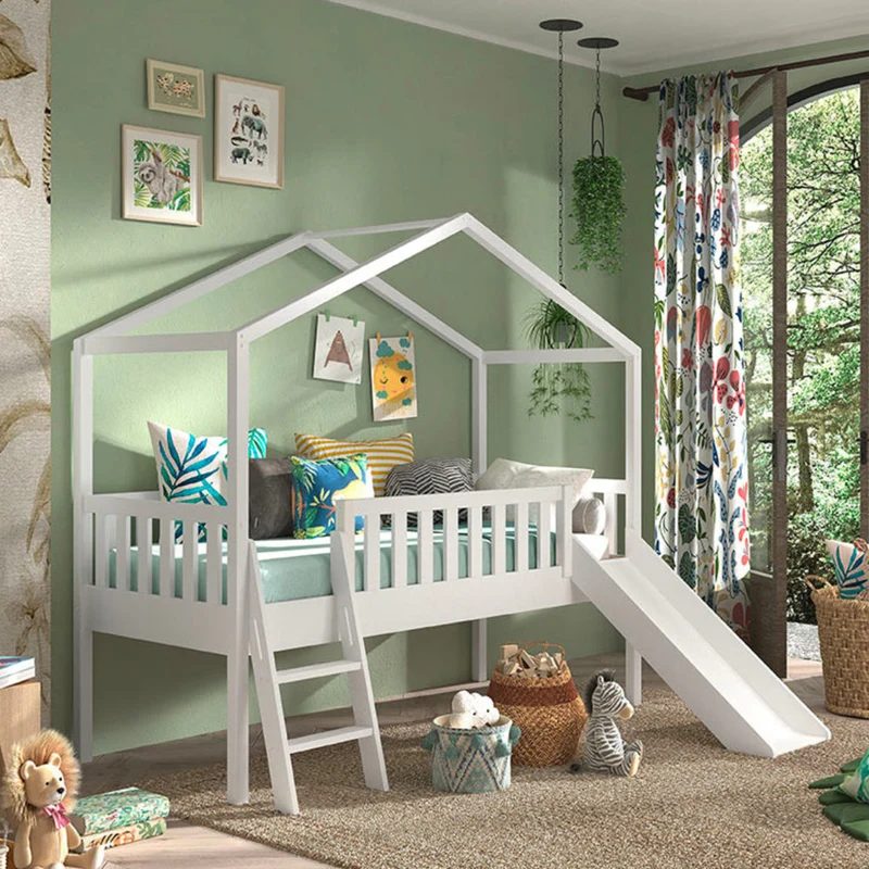 Lit cabane 90x200 toboggan sommier inclus Vipack Dallas Blanc