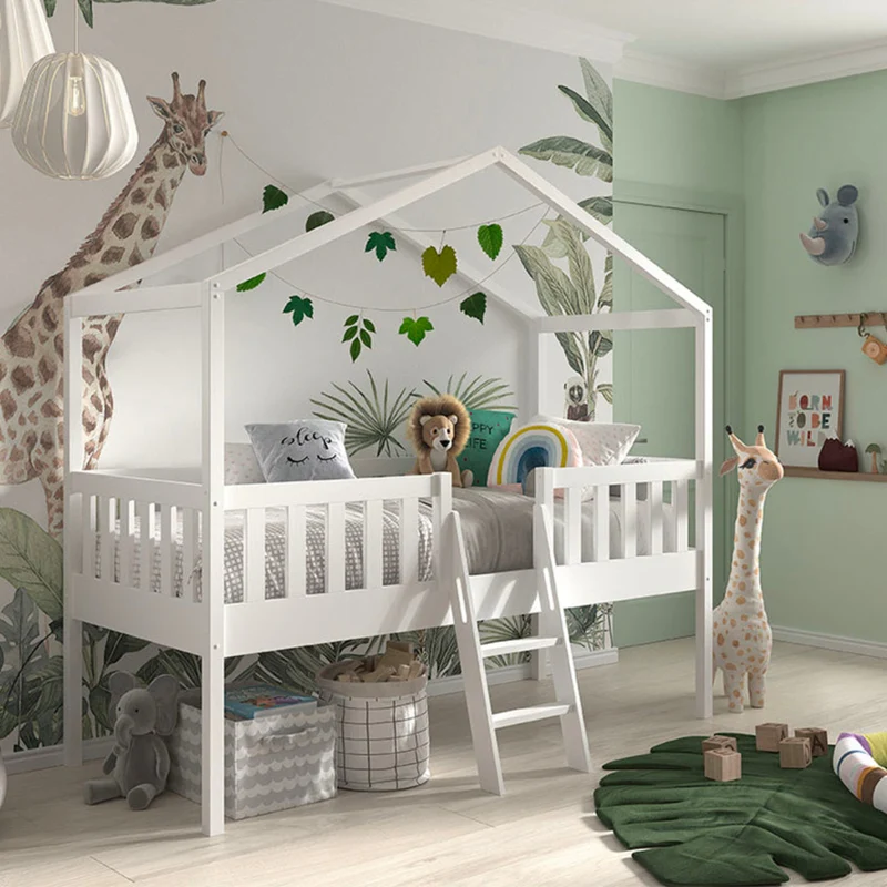 Lit cabane 90x200 sommier inclus Vipack Dallas Blanc