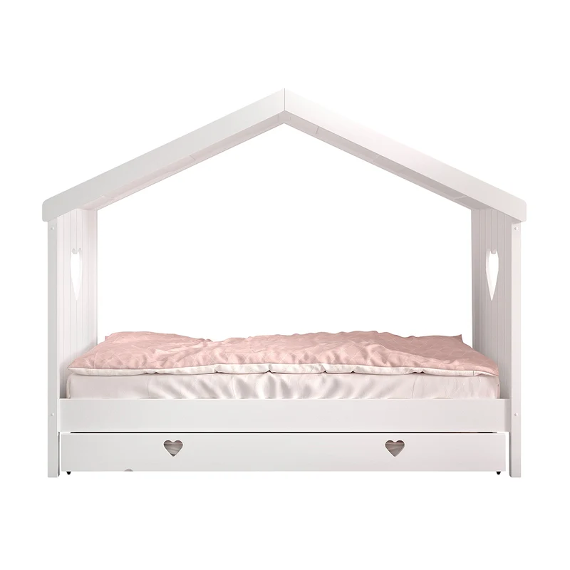 Lit cabane ouvert 90x200 sommier et tiroir inclus Vipack Amori Blanc