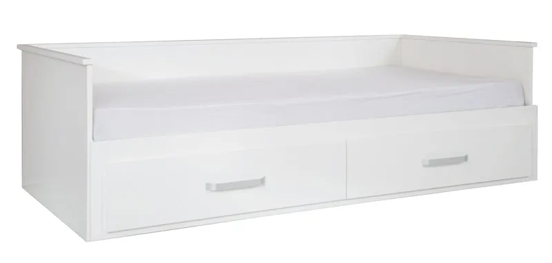 Tagesbett 'Moritz', zum Doppelbett ausziehbare, weiß, 2 Schubladen, Gästebett im Kinderzimmer