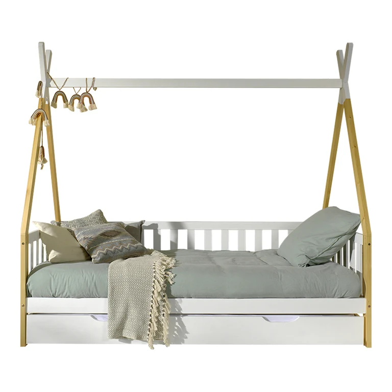 Lit tipi barrière 90x200 sommier et tiroir inclus Vipack - Blanc