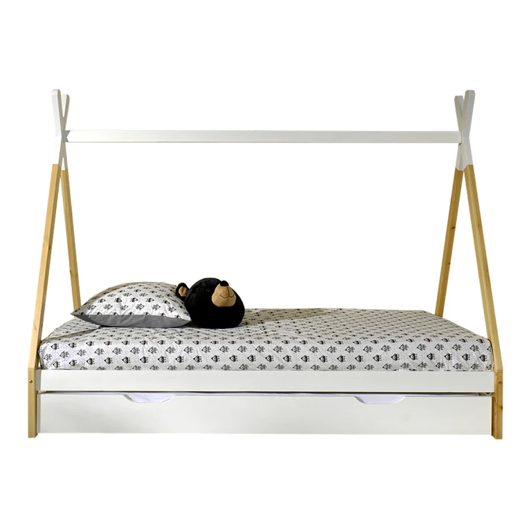 Lit tipi 90x200 sommier et tiroir inclus Vipack - Blanc