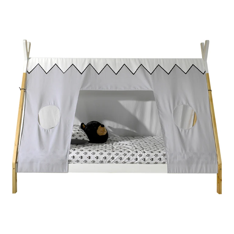 Lit tipi 90x200 sommier et housse inclus Vipack - Bois et blanc