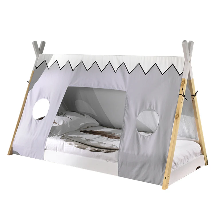 Lit tipi 90x200 sommier et housse inclus Vipack - Blanc et bois