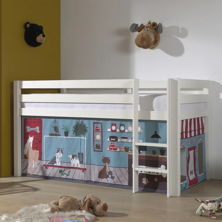 Lit Mi-Hauteur 90x200 sommier inclus housse Pet Shop Vipack Pino Blanc