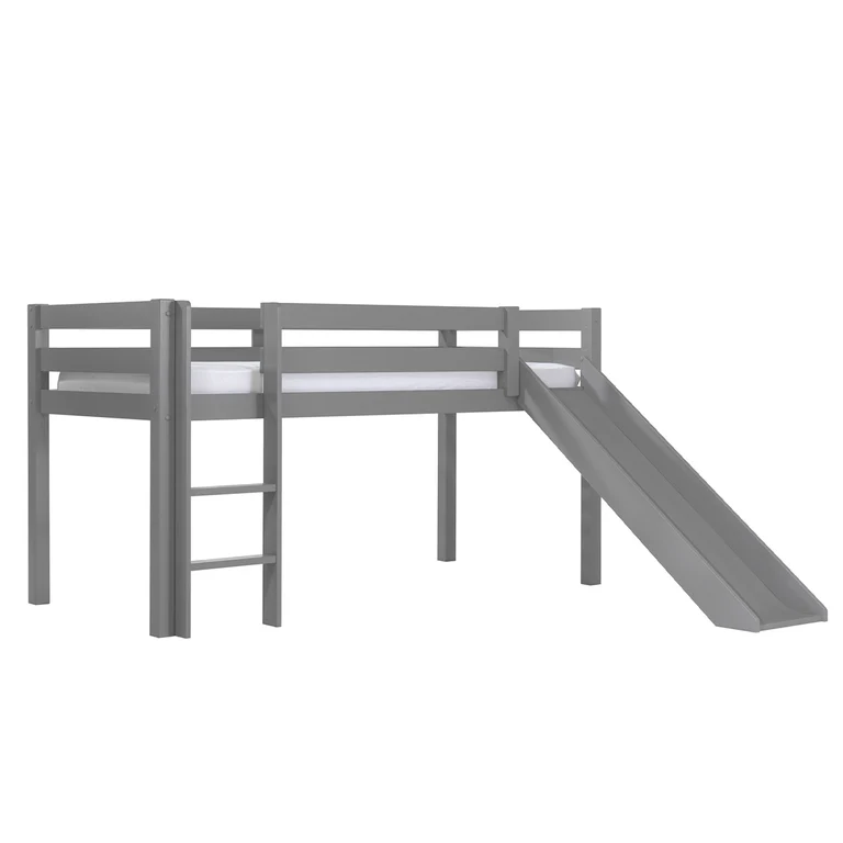 Lit Mi-Hauteur 90x200 avec Toboggan Sommier Inclus Vipack Pino Gris