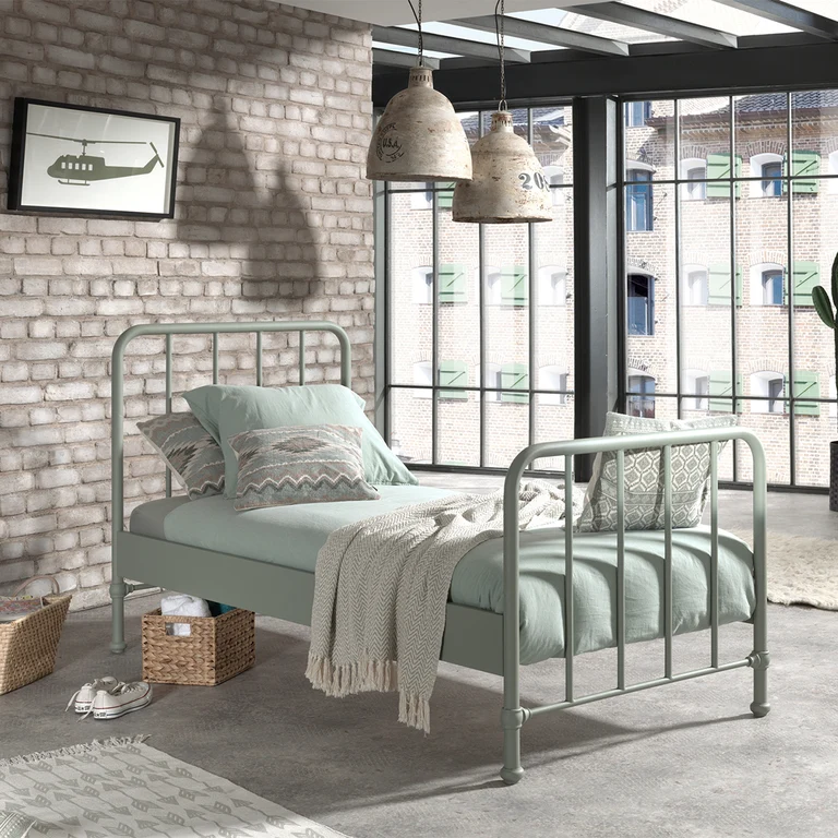 Lit 90x200 sommier inclus Vipack Bronxx Vert olive mat