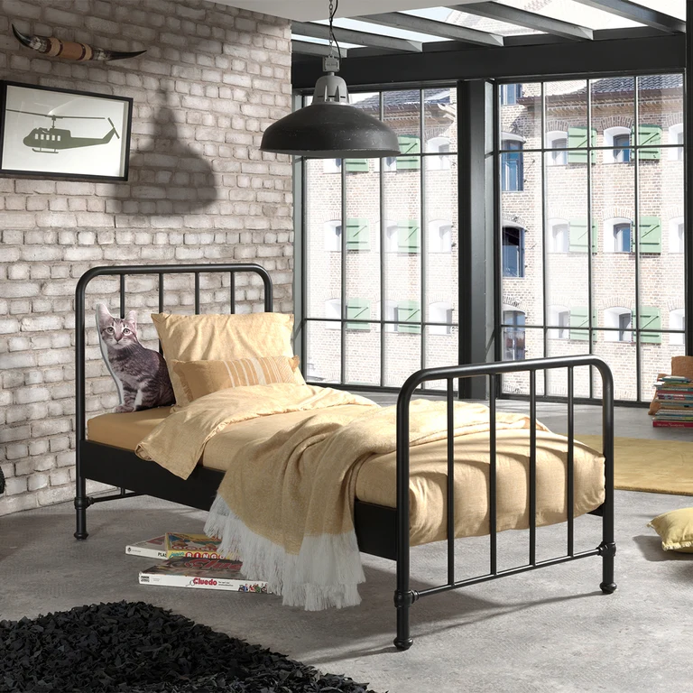 Lit 90x200 sommier inclus Vipack Bronxx Noir mat