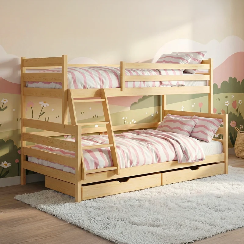 Lit superposé 90-120x200 sommiers et tiroirs inclus Léo Bois