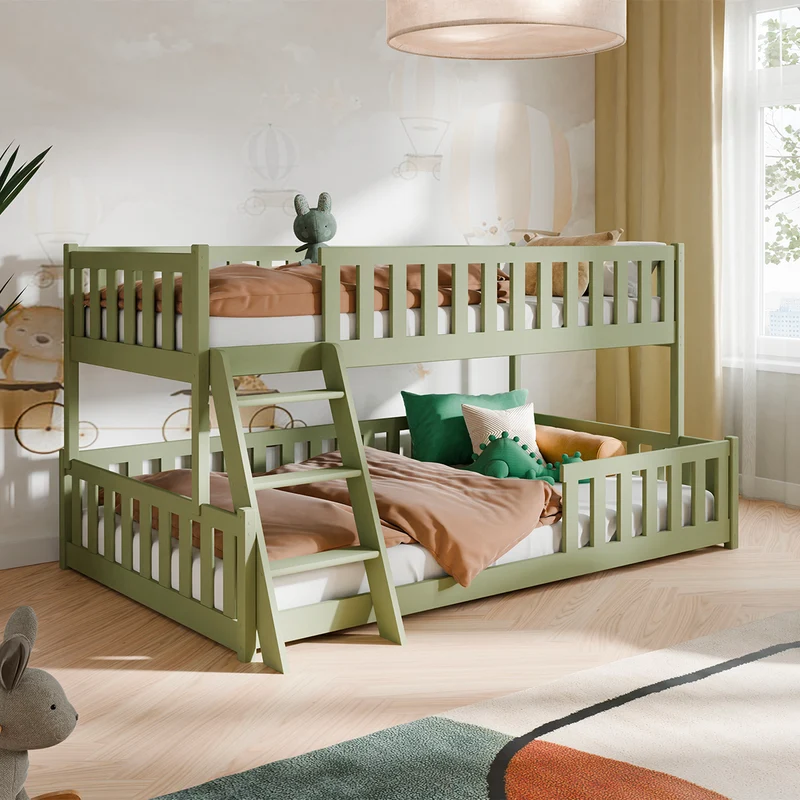 Lit superposé 90-120x200 au sol sommiers inclus Léane Olive