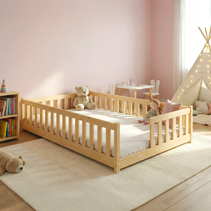 Lit au sol 120x200 sommier inclus Théa Bois