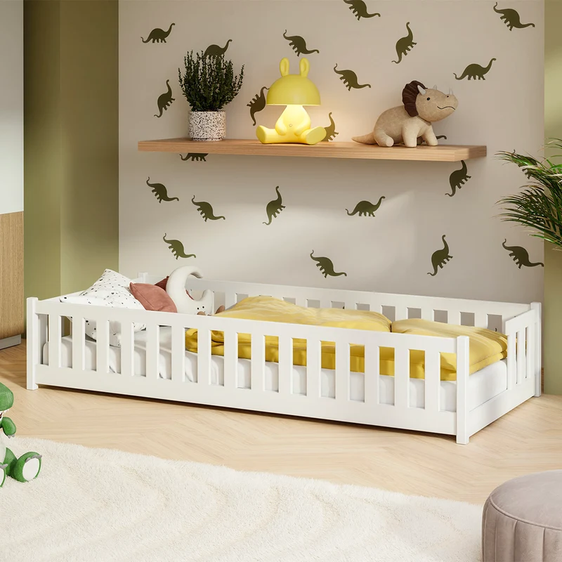 Lit au sol 90x190 sommier inclus Théa Blanc