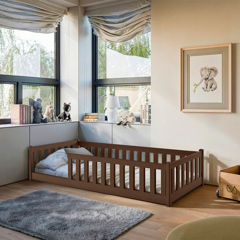 Lit au sol 90x200 sommier inclus Maya Marron foncé