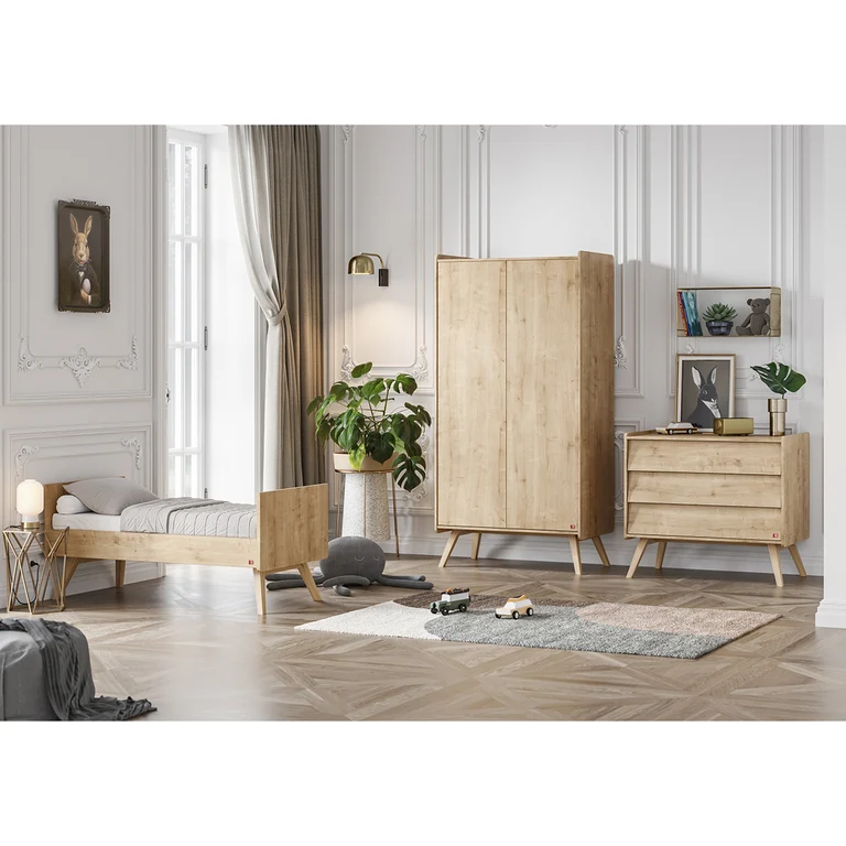 Chambre complète lit bébé évolutif - commode 3 tiroirs - armoire 2 portes Vox Vintage Bois