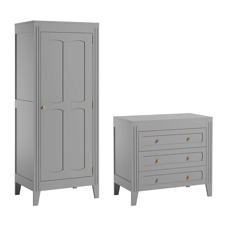 Commode 3 tiroirs et armoire 1 porte Vox Milenne Gris