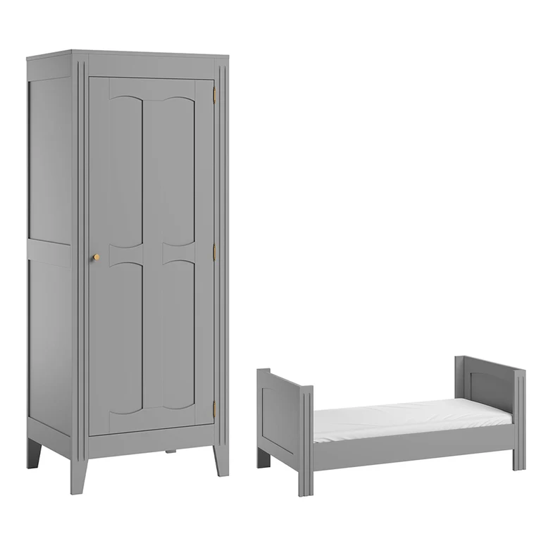 Lit bébé évolutif et armoire 1 porte Vox Milenne Gris