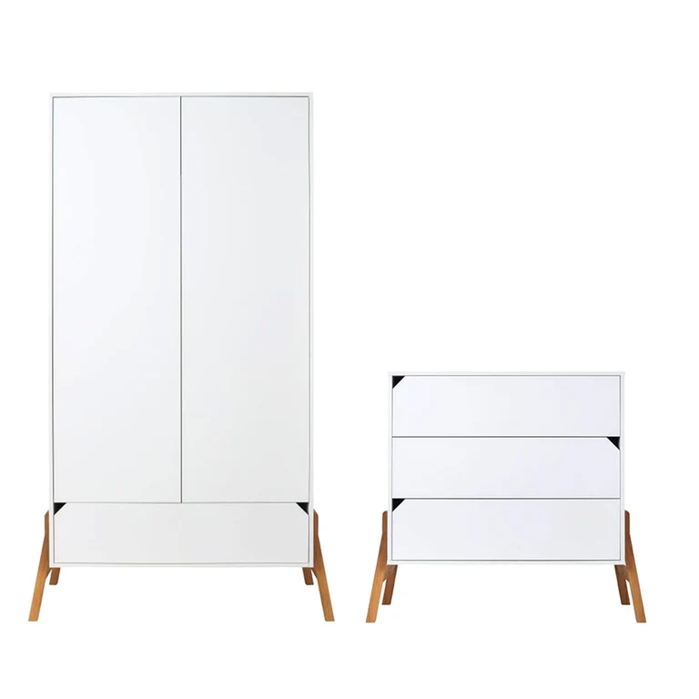 Commode 3 tiroirs et armoire 2 portes Bellamy Lotta Blanc