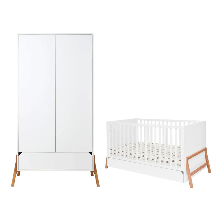 Lit évolutif 70x140 et armoire 2 portes Bellamy Lotta Blanc