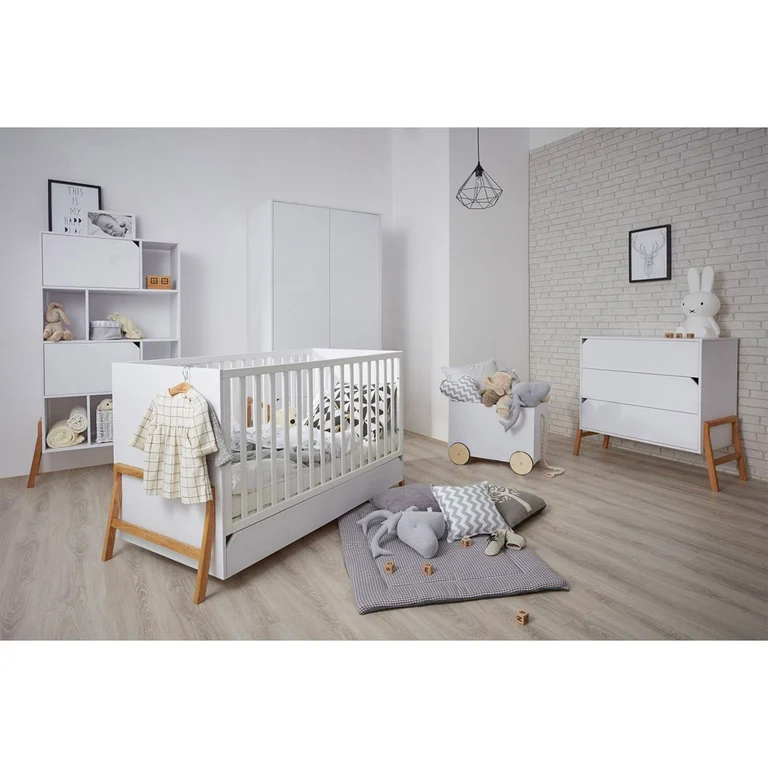 Chambre complète lit évolutif 70x140 commode à langer et armoire 2 portes Bellamy Lotta Blanc