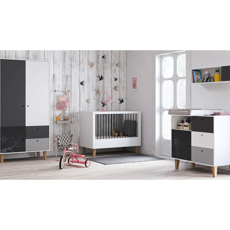Chambre complète lit bébé évolutif - commode à langer - armoire Vox Concept Noir
