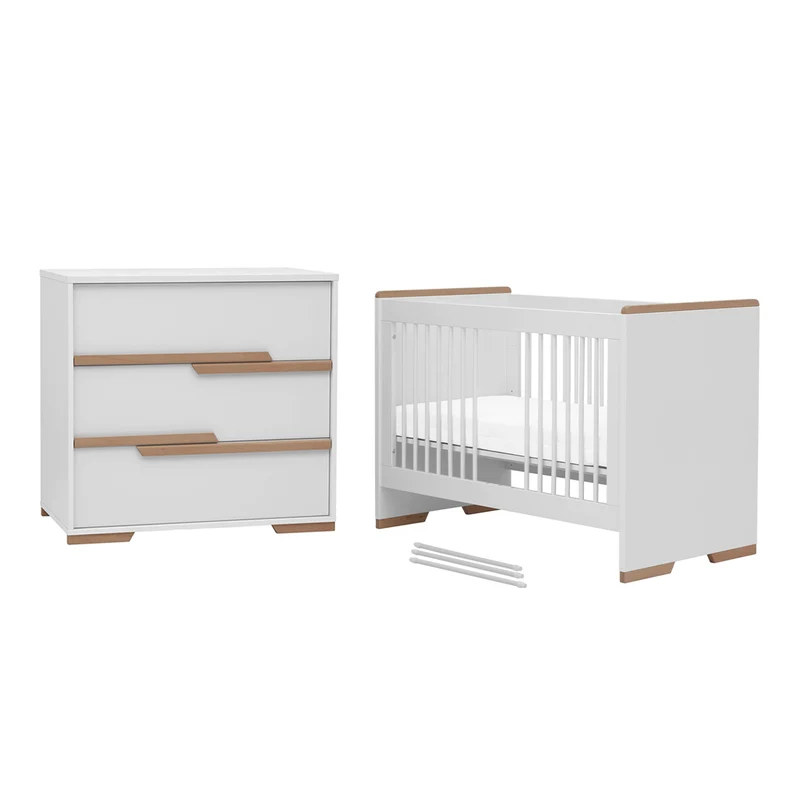 Lit bébé et commode à langer Pinio Snap Blanc et bois