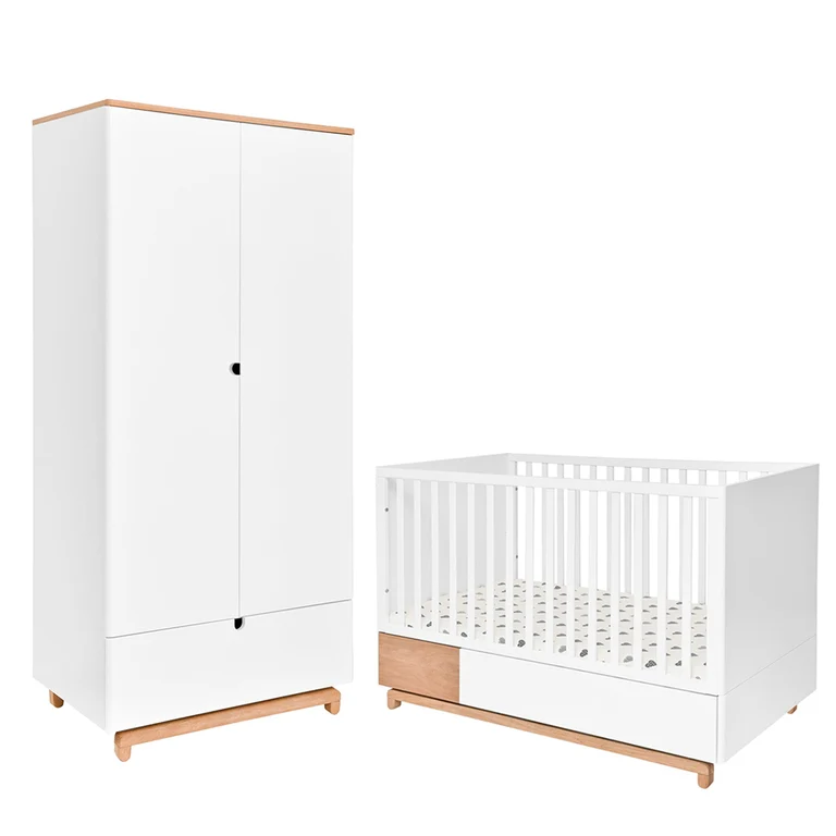 Lit évolutif 70x140 et armoire 2 portes Bellamy Nomi Blanc et bois