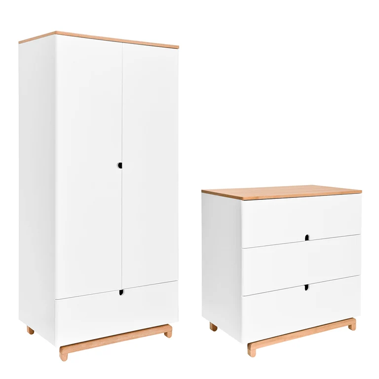 Commode 3 tiroirs et armoire 2 portes Bellamy Nomi Blanc et bois