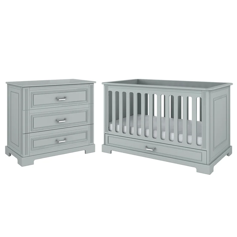 Lit évolutif 70x140 et commode 3 tiroirs Bellamy Ines Gris