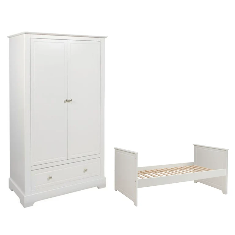 Lit évolutif 70x140 et armoire 2 portes Bellamy Marylou Blanc